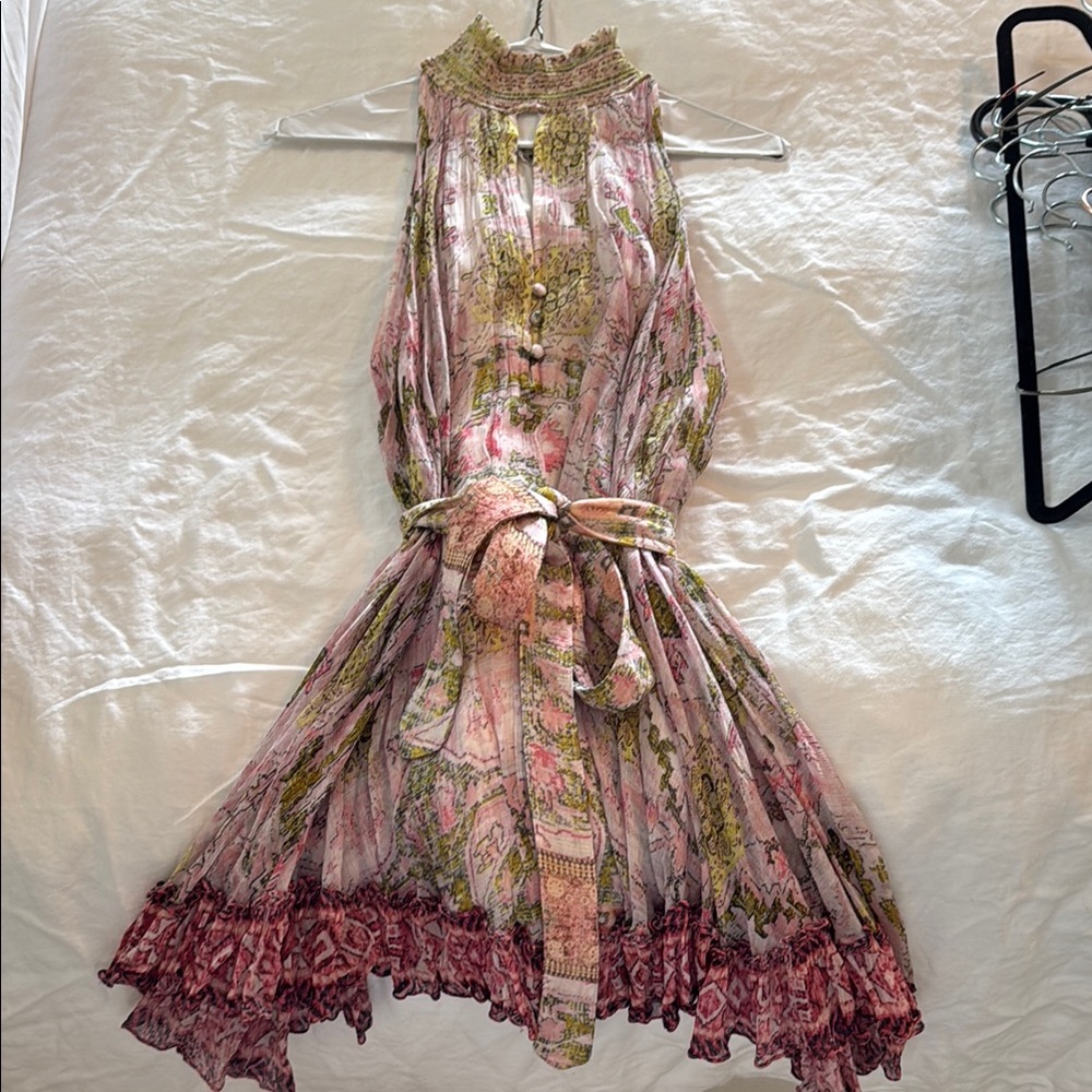 HEMANT & NANDITA Pink and Green Halter Dress